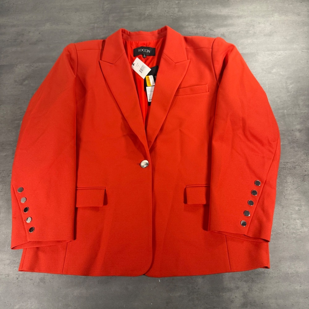 Toccin Willa Boyfriend Blazer Women 12 Poppy‎ Red Orange Silver Hardware $595